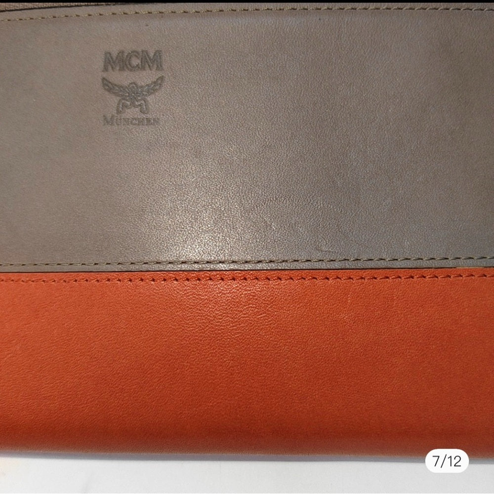 MCM DOUBLE ZIPPER LEATHER LUXE WALLET BROWN/ORANGE