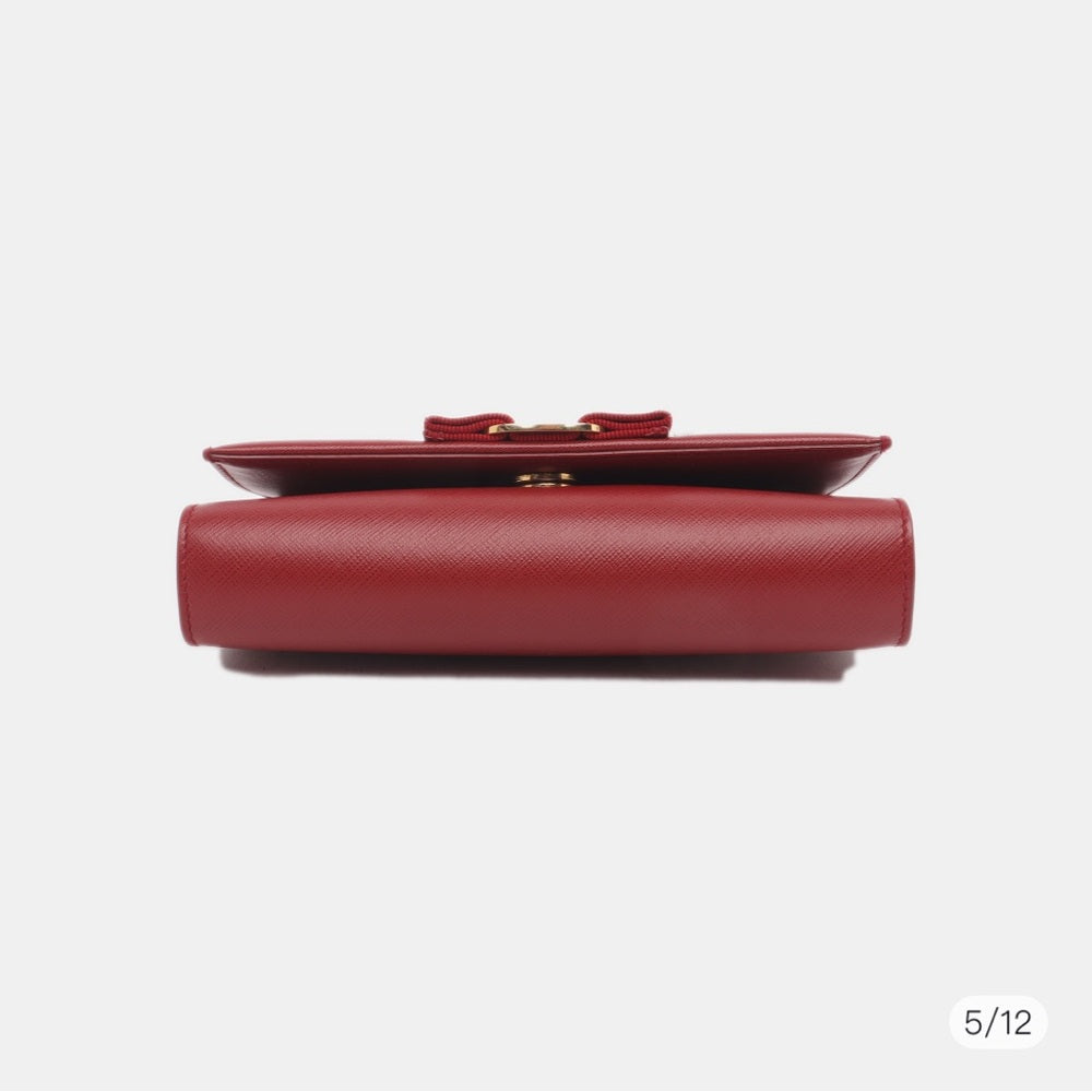 SALVATORE FERRAGAMO 
Hammered Calfskin Mini Miss Vara Bow Chain Bag Rosso