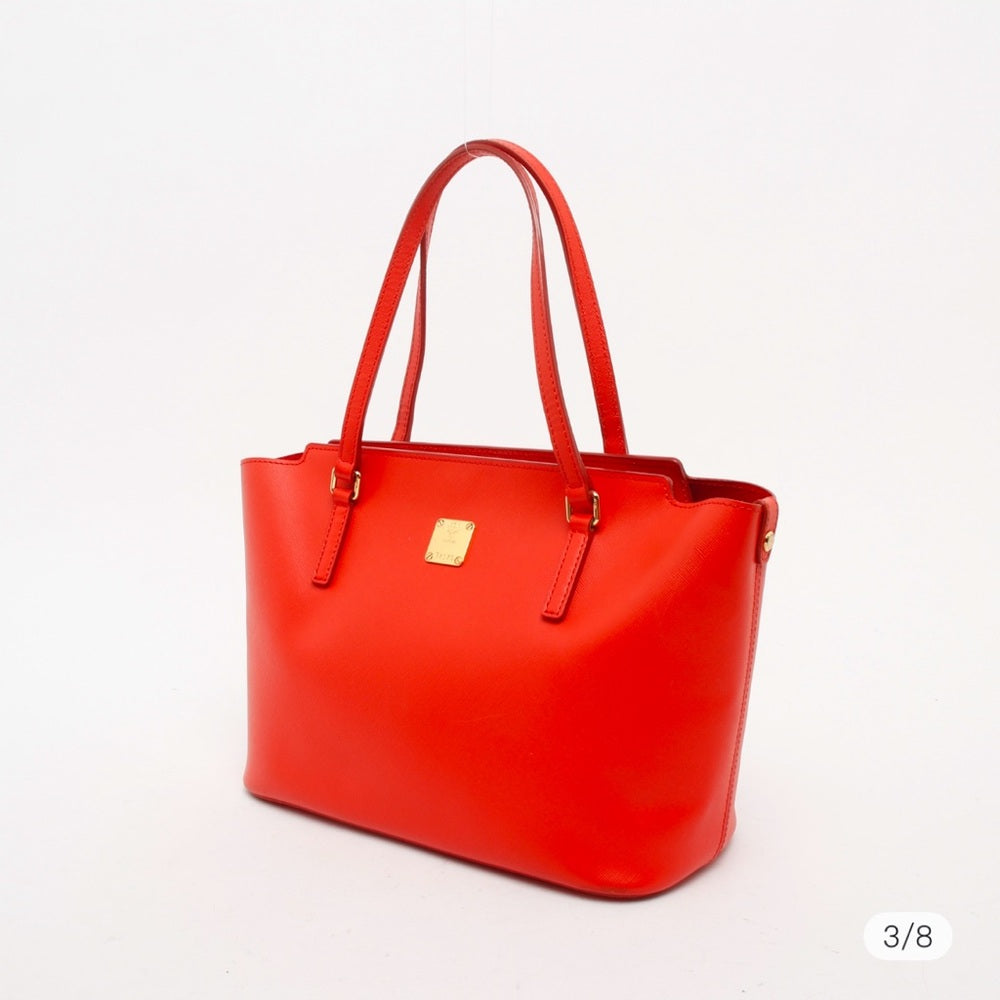 MCM coral red saffiano leather large Project tote shopper bag