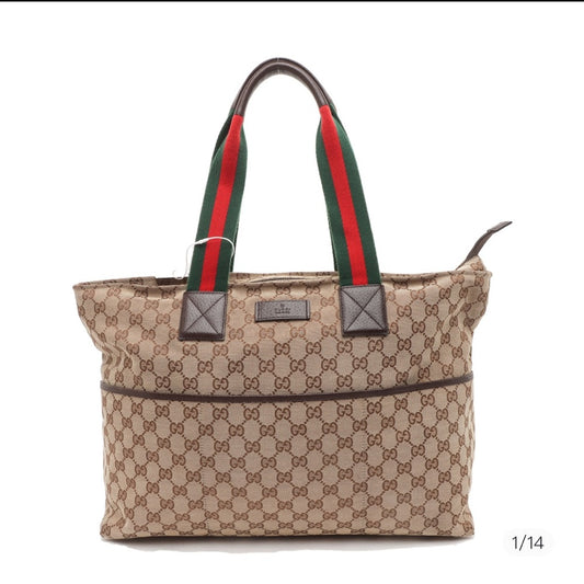 Bolso para pañales Gucci de lona con GG en color beige y marrón