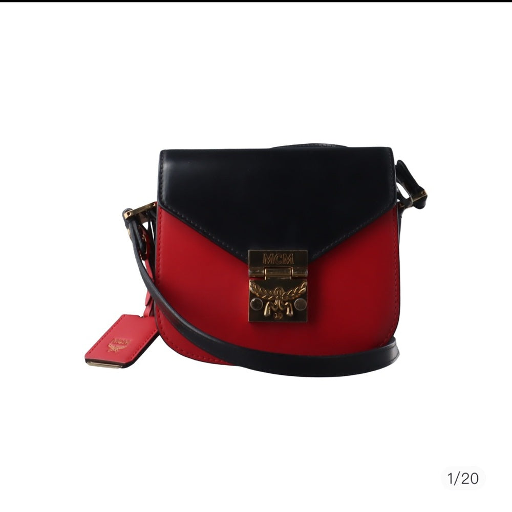 MCM Red and Black Leather Crossbody Bag