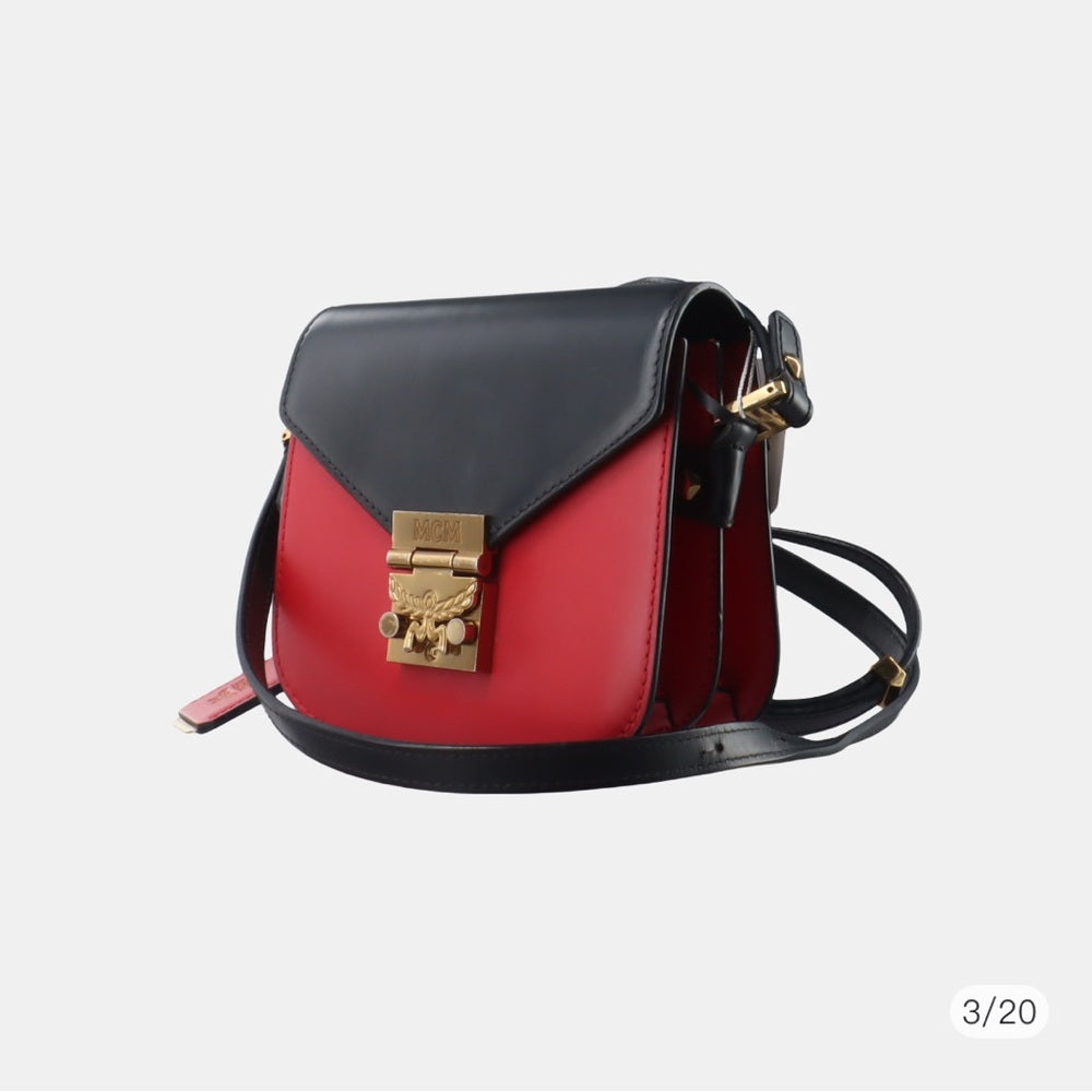 MCM Red and Black Leather Crossbody Bag