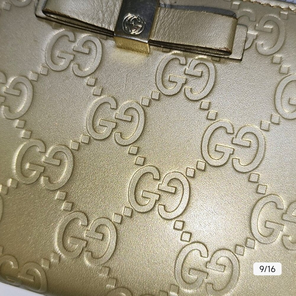 GUCCI 金色真皮老花钱夹