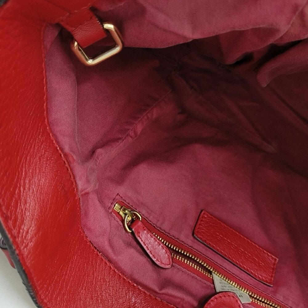 BURBERRY Calfskin Haymarket Small Canterbury Tote in Red