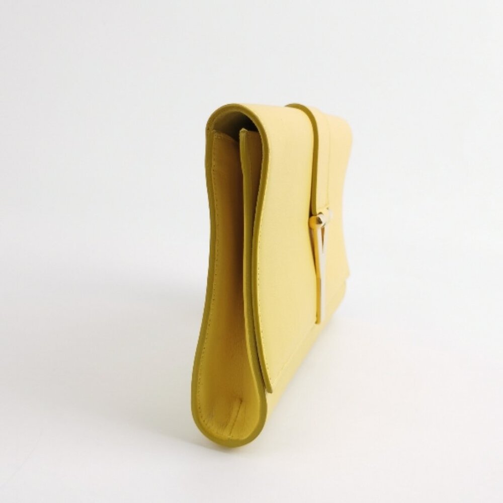 Saint Laurent Clutch Yellow Leather Gold-Tone Hardwarev