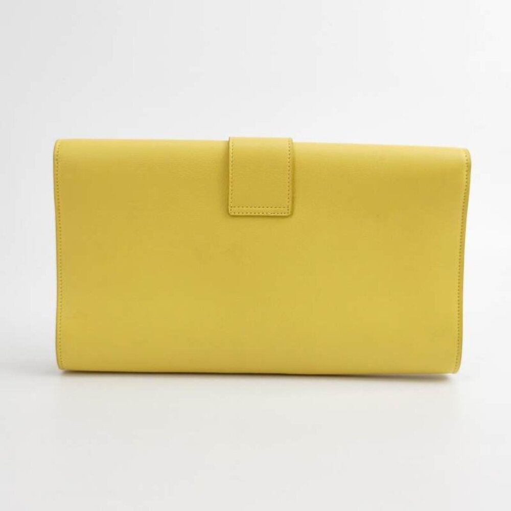 Saint Laurent Clutch Yellow Leather Gold-Tone Hardwarev