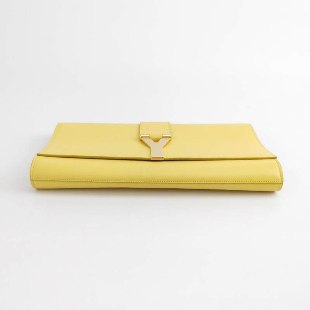 Saint Laurent Clutch Yellow Leather Gold-Tone Hardwarev