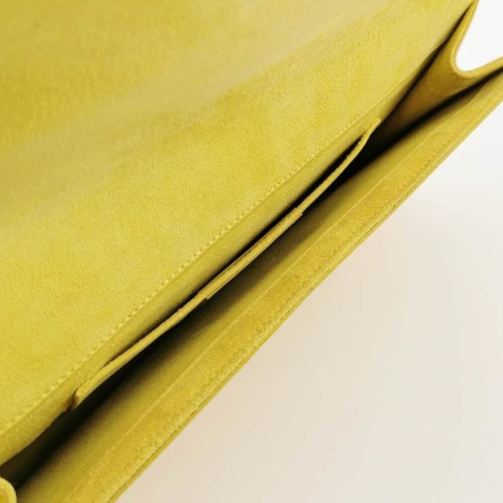 Saint Laurent Clutch Yellow Leather Gold-Tone Hardwarev