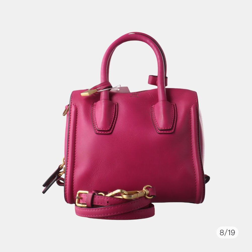 MCM Fuchsia Leather Zip Satchel