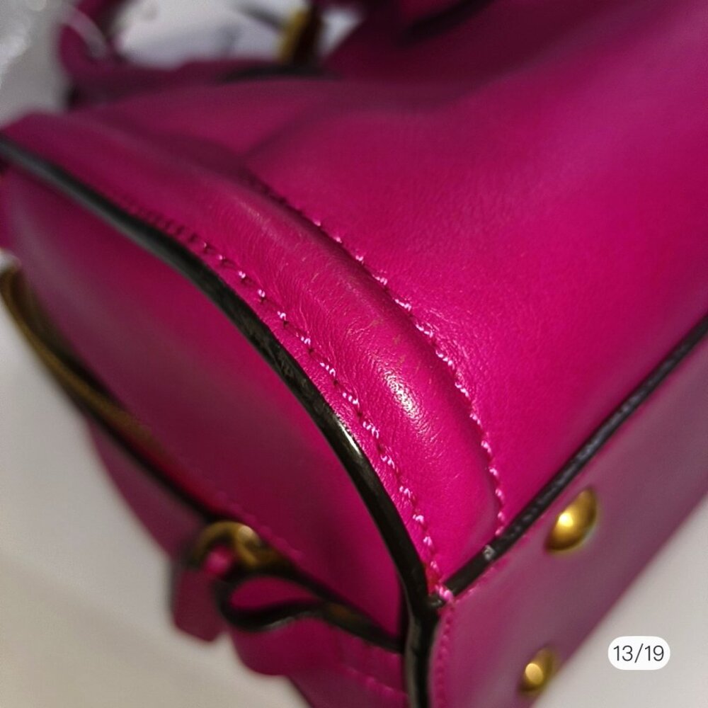 MCM Fuchsia Leather Zip Satchel