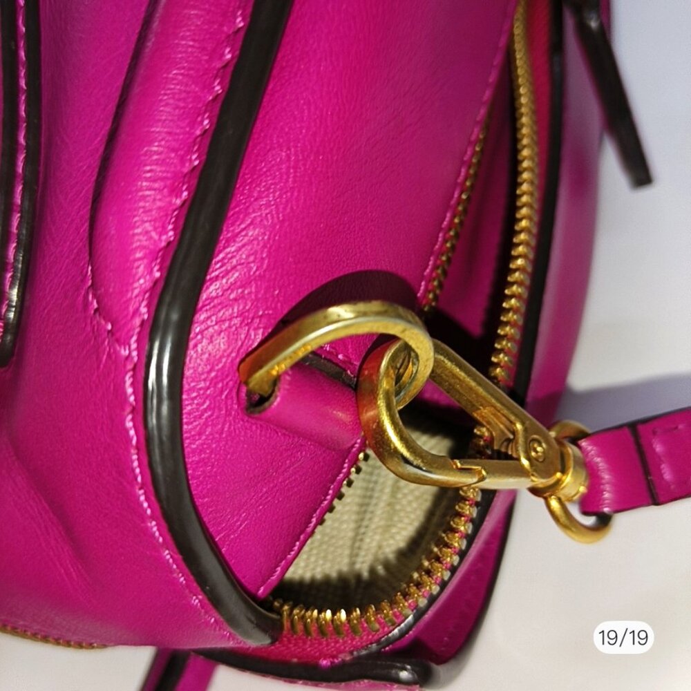 MCM Fuchsia Leather Zip Satchel