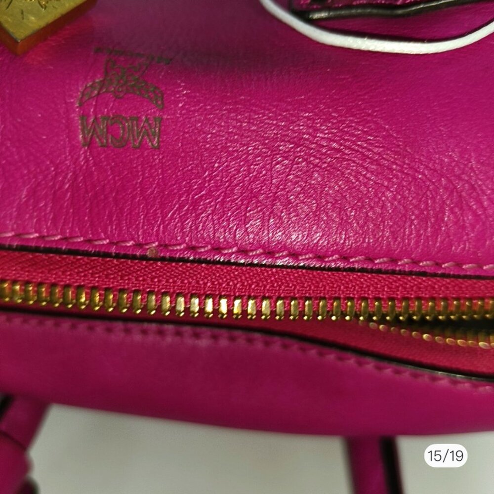 MCM Fuchsia Leather Zip Satchel