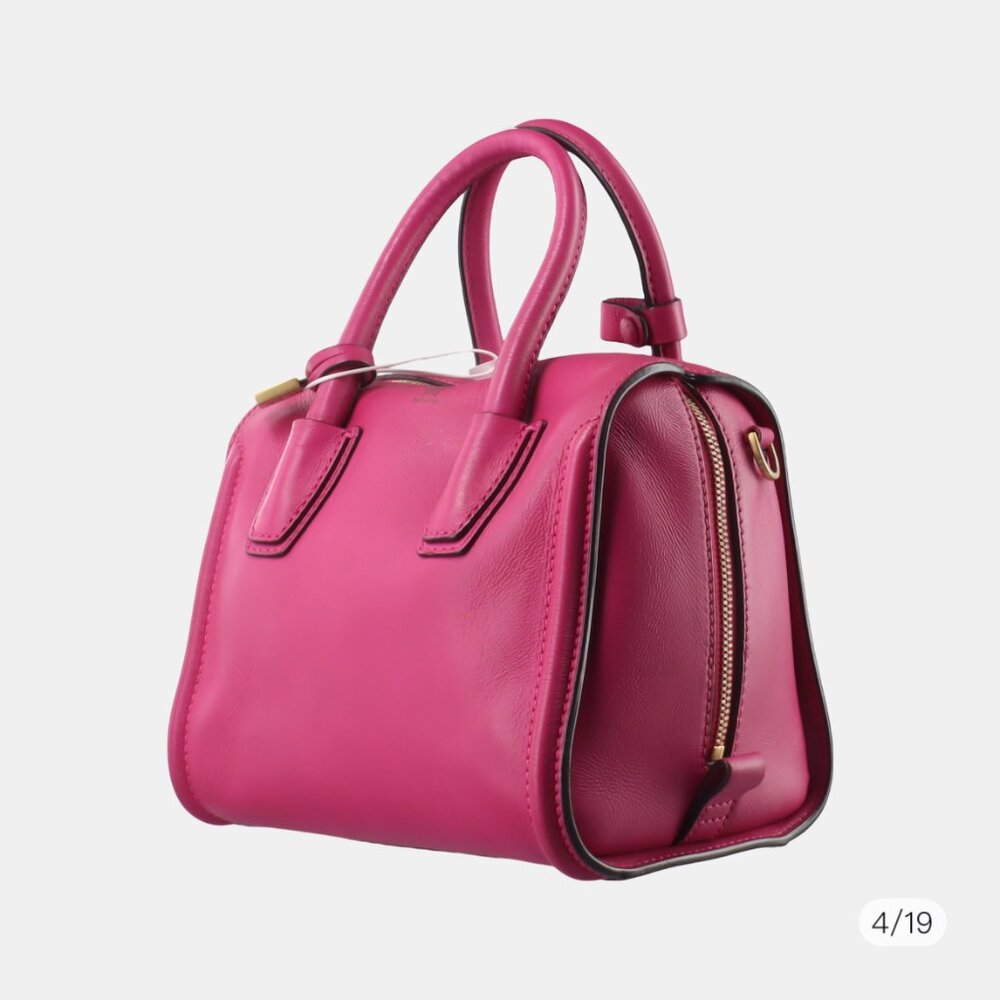 MCM Fuchsia Leather Zip Satchel