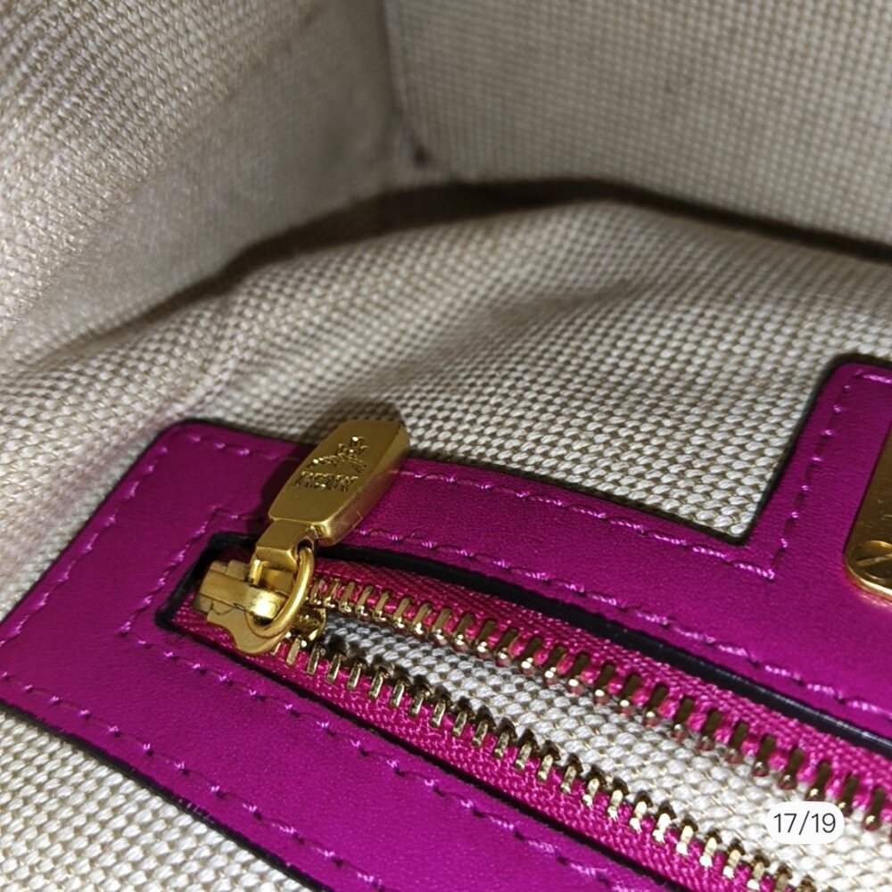 MCM Fuchsia Leather Zip Satchel