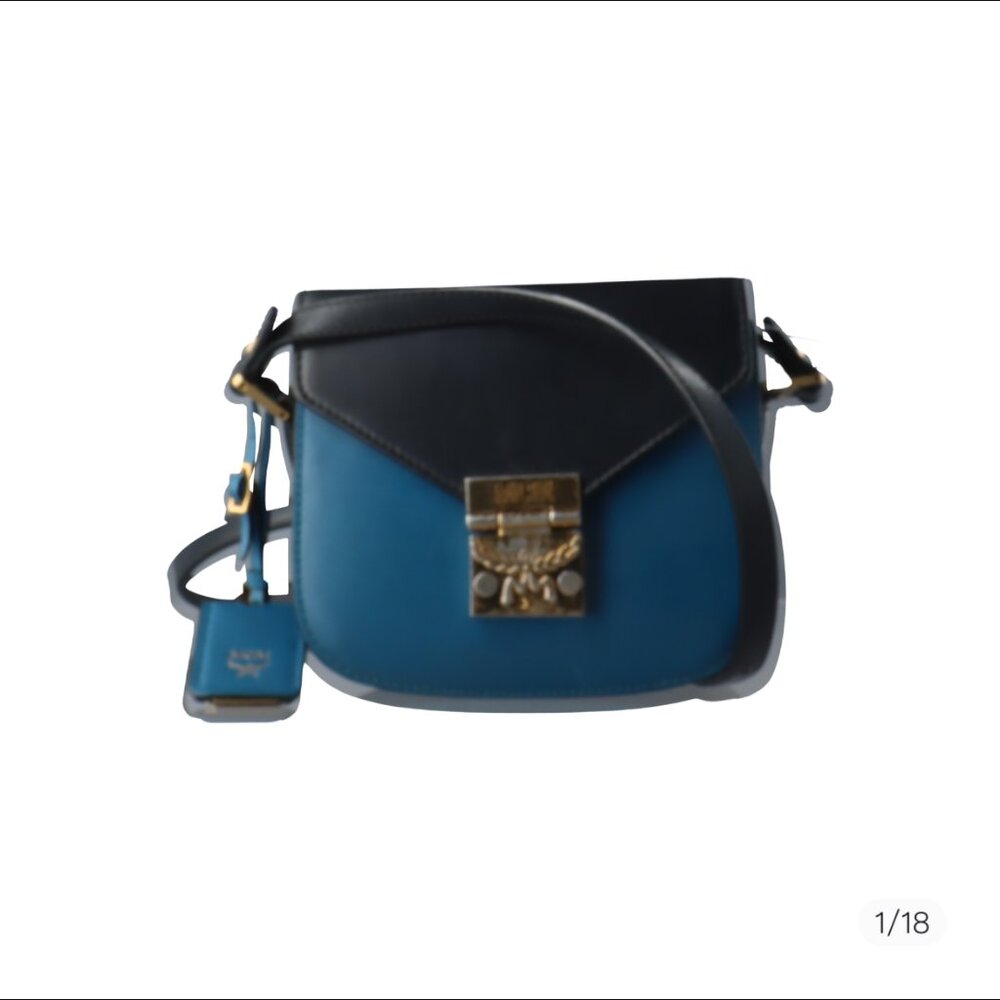 MCM Blue Patricia Leather Crossbody Bag Black