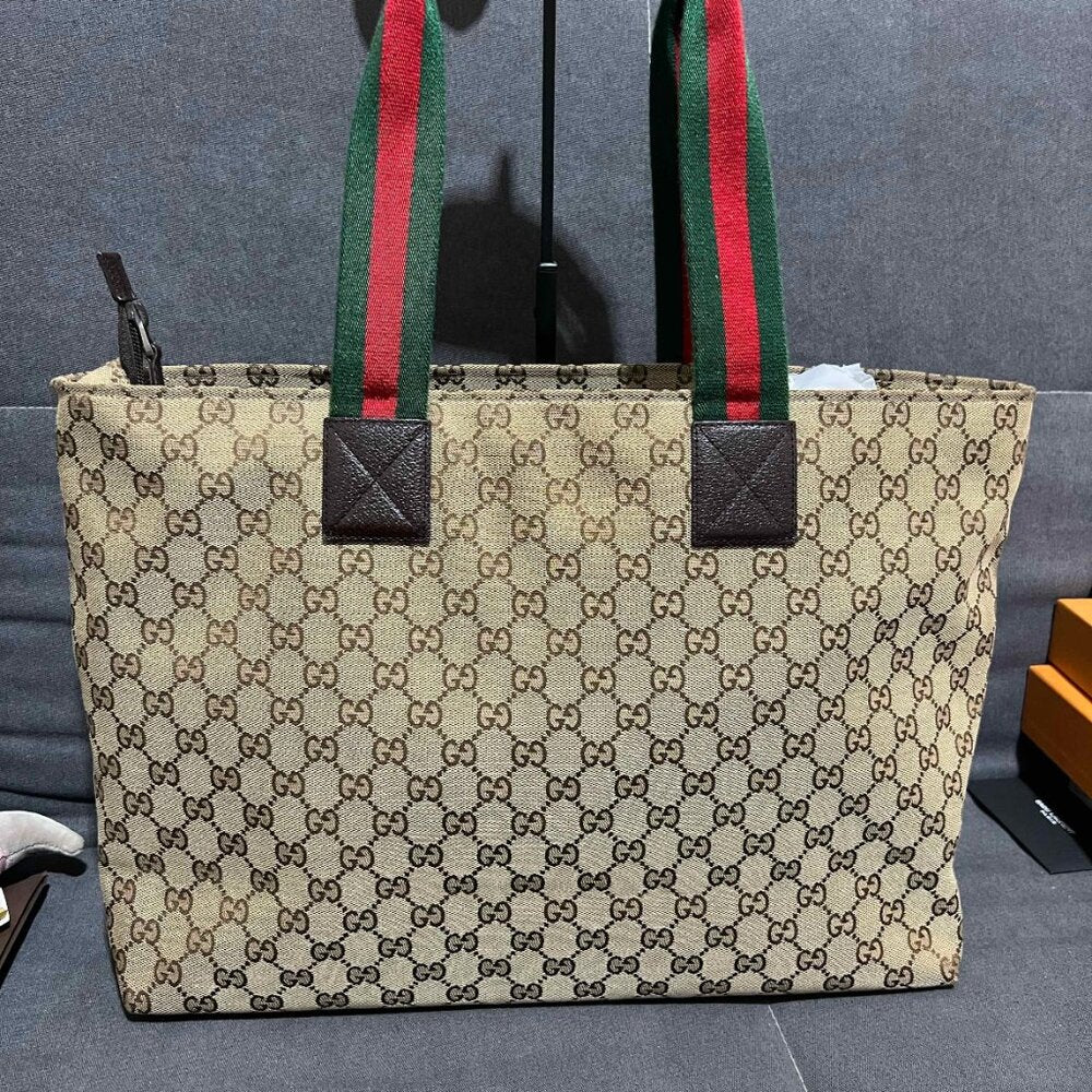 Gucci  Monogram Web Large Diaper Tote Brown