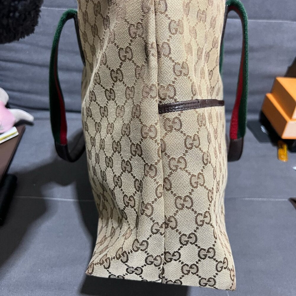 Gucci  Monogram Web Large Diaper Tote Brown