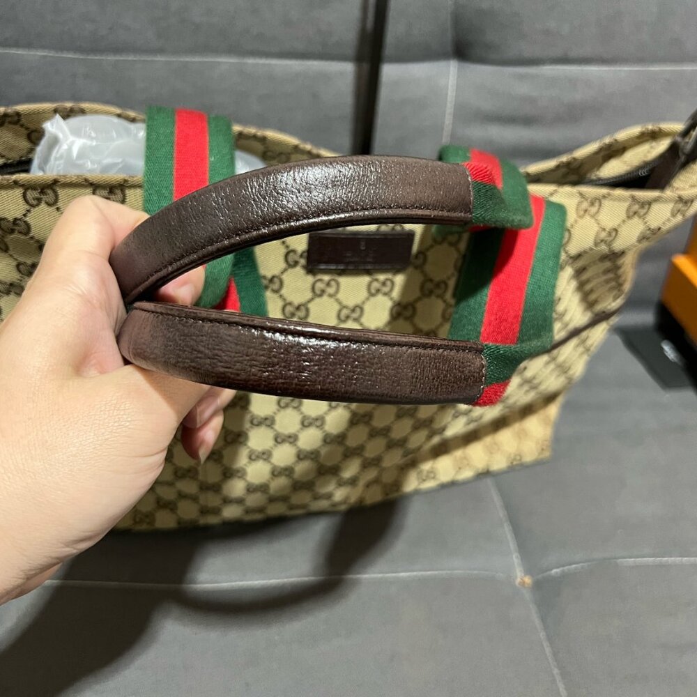 Gucci  Monogram Web Large Diaper Tote Brown