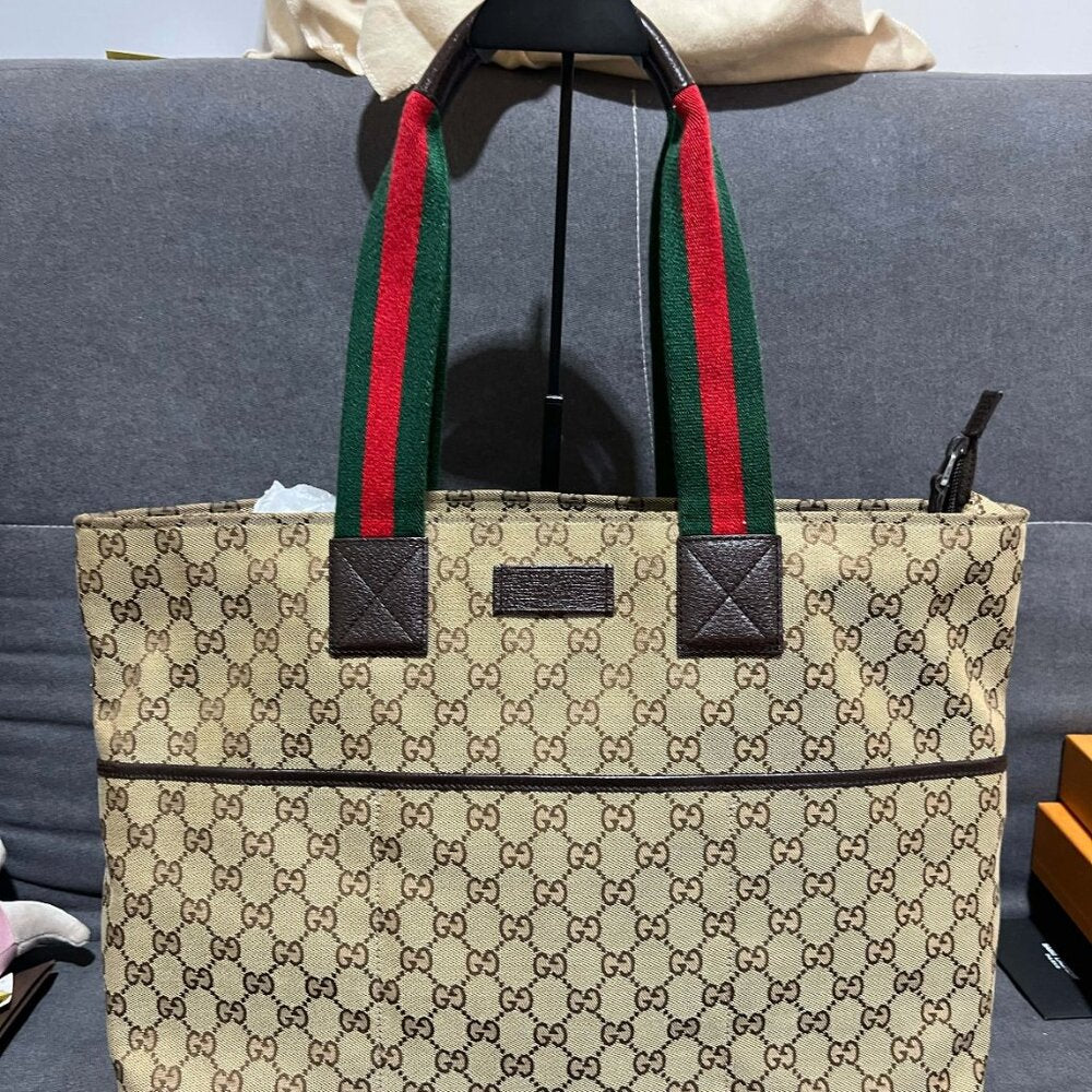 Gucci  Monogram Web Large Diaper Tote Brown