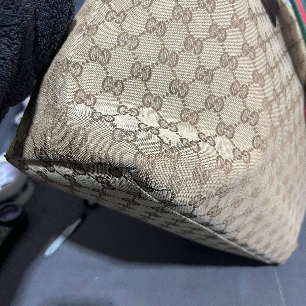 Gucci  Monogram Web Large Diaper Tote Brown