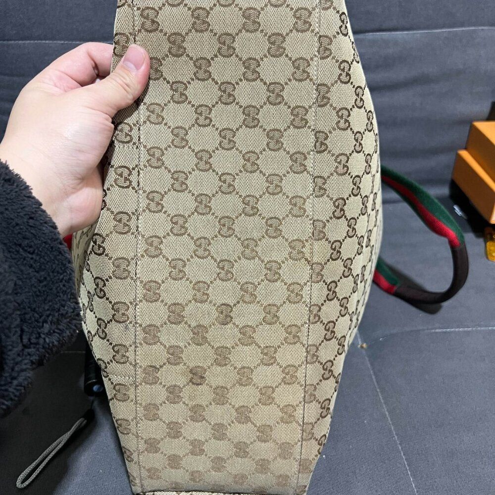 Gucci  Monogram Web Large Diaper Tote Brown