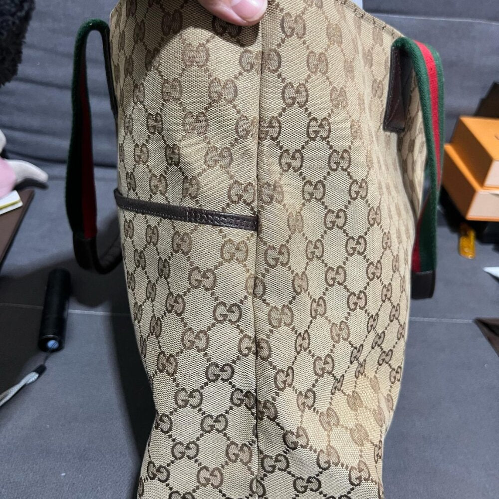 Gucci  Monogram Web Large Diaper Tote Brown