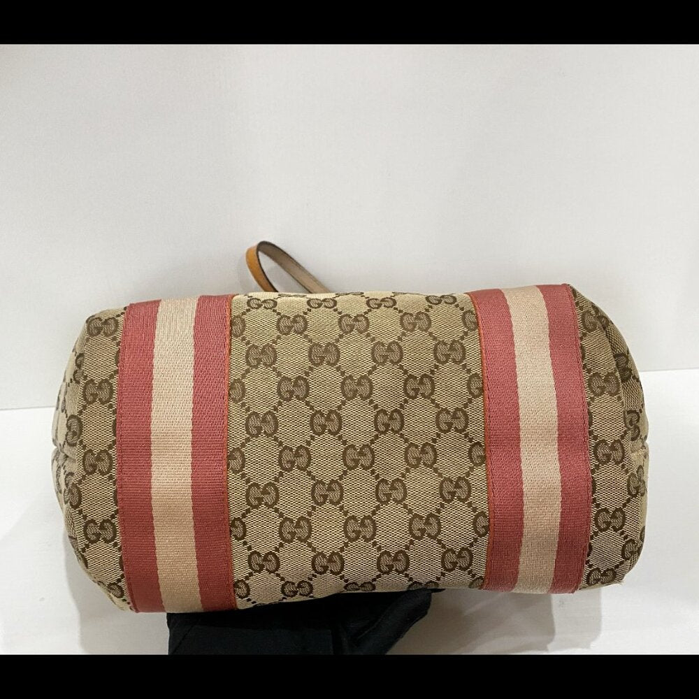 Gucci Brown GG Canvas Jolicoeur Handbag Maroon Pink Beige