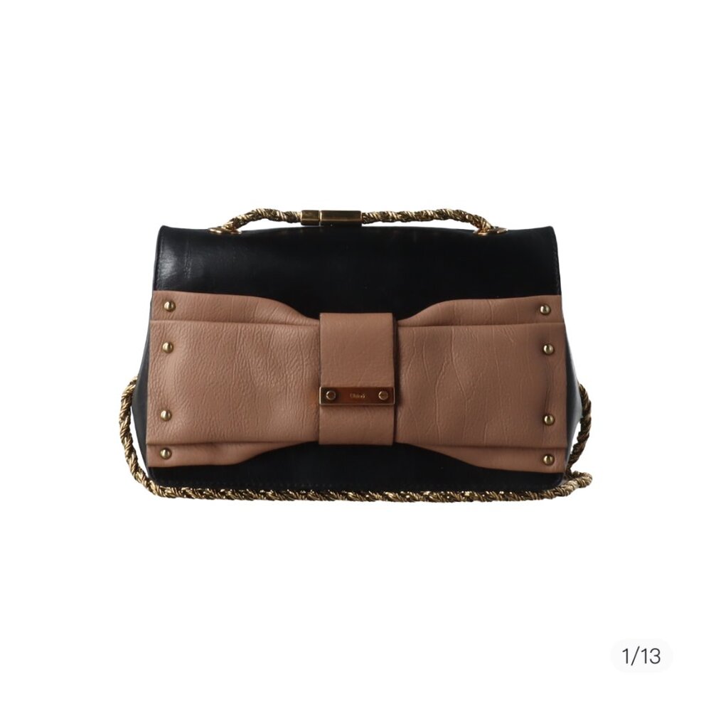 Chloe Chloe Black/Brown Leather June Bow Flap Shoulder Bag