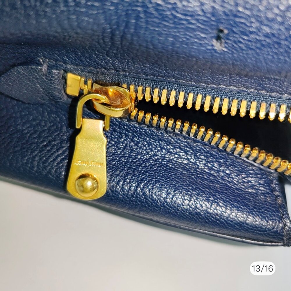 Miu Miu Two Tone Blue Leather Middle Zip Tote