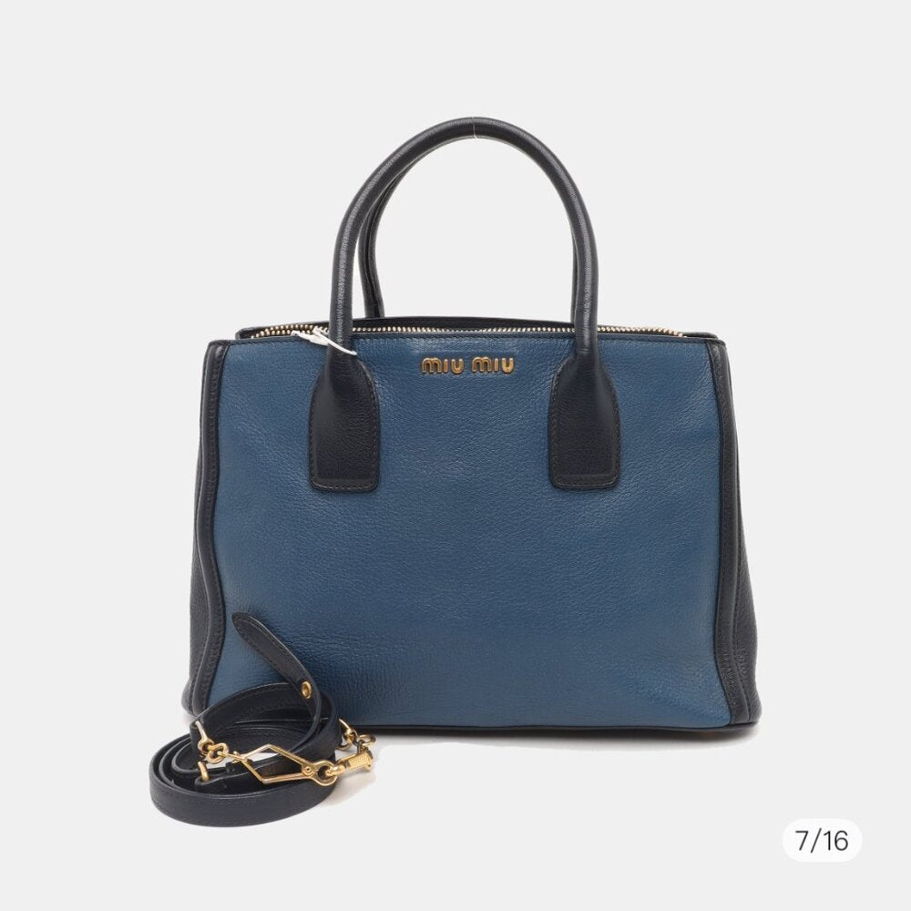 Miu Miu Two Tone Blue Leather Middle Zip Tote