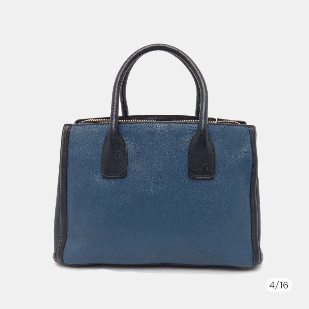 Miu Miu Two Tone Blue Leather Middle Zip Tote