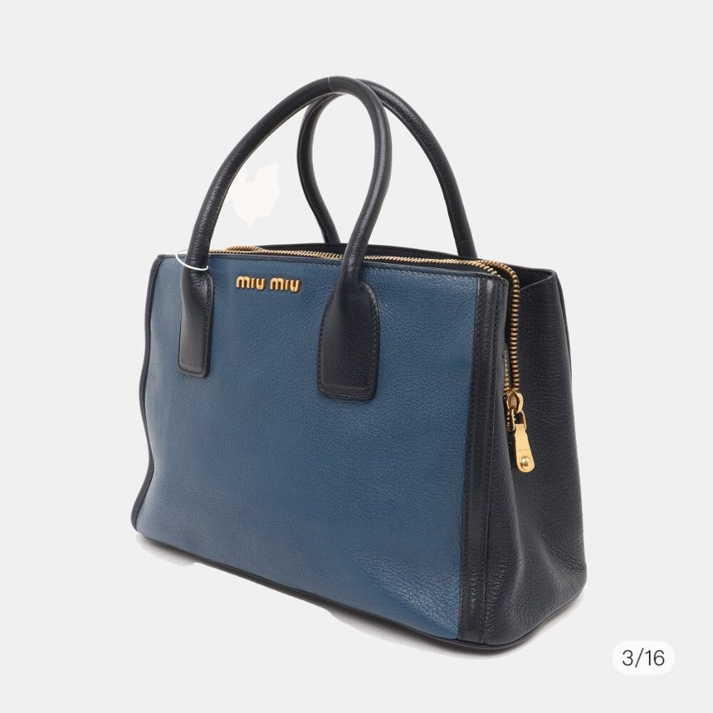 Miu Miu Two Tone Blue Leather Middle Zip Tote