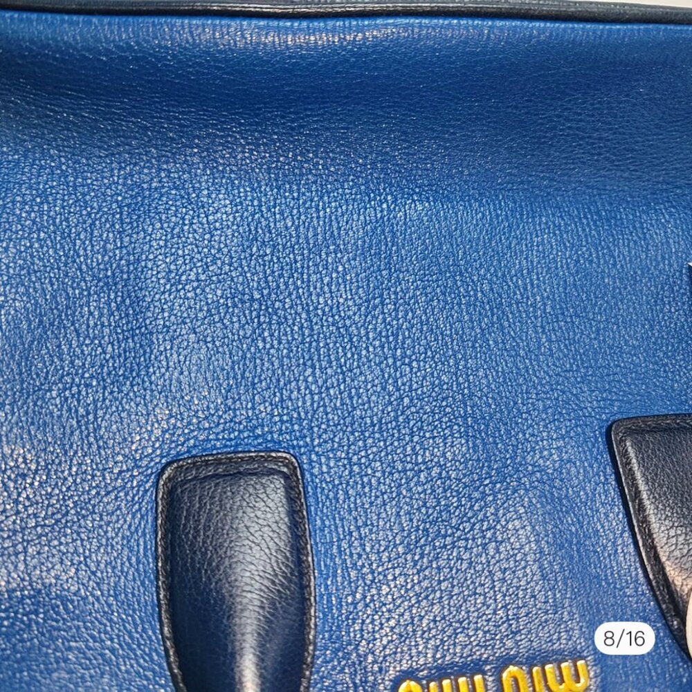 Miu Miu Two Tone Blue Leather Middle Zip Tote