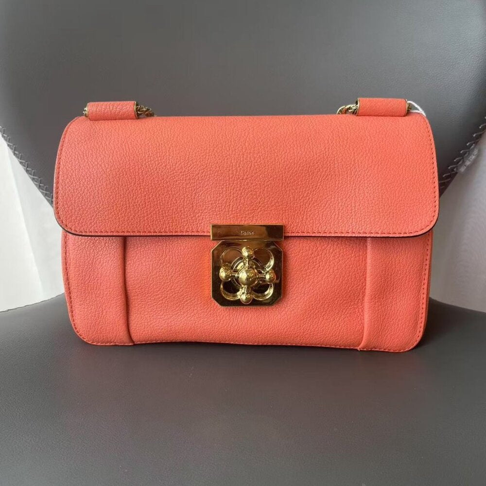 Chloe Coral Orange Leather Medium Elsie Shoulder Bag