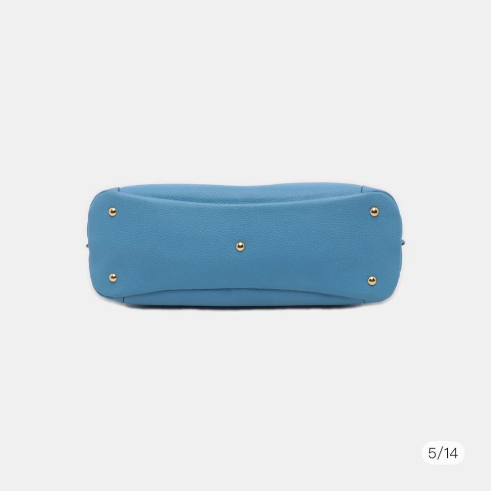 MCM Light Blue Leather First Lady Top Handle Bag