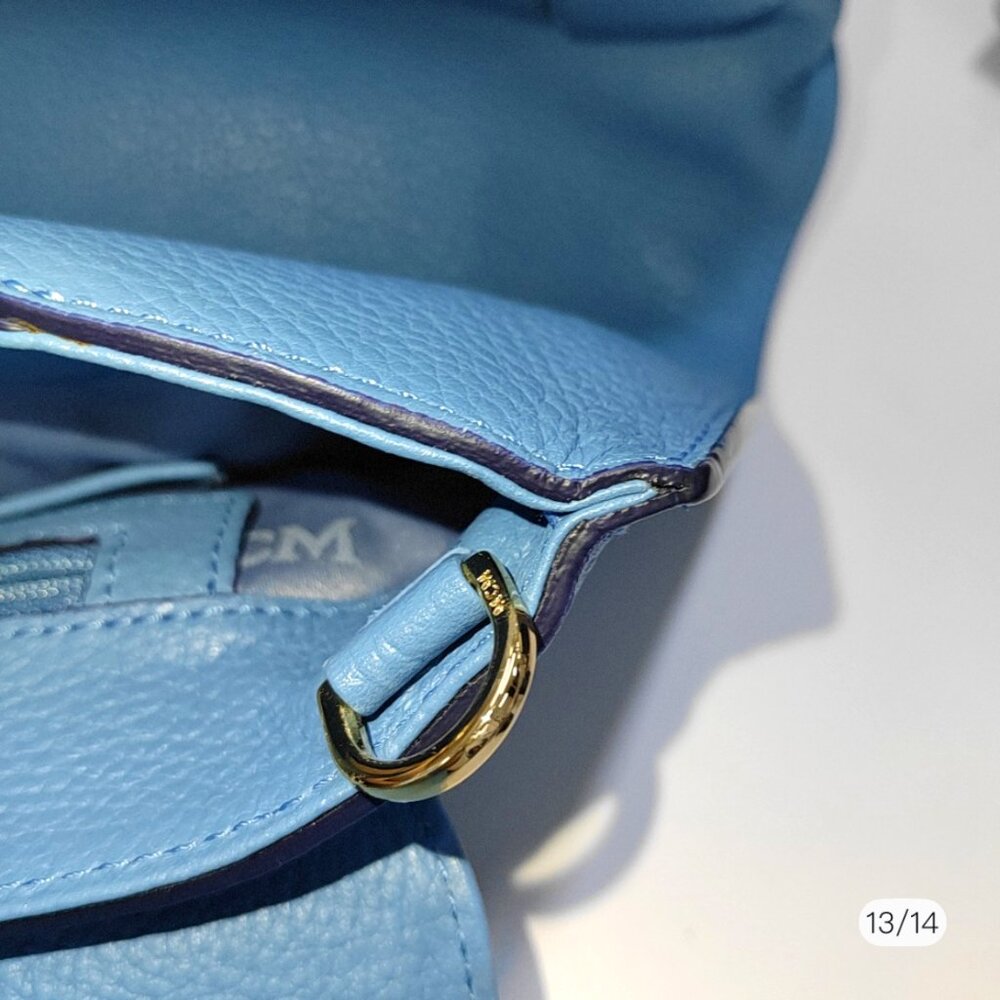 MCM Light Blue Leather First Lady Top Handle Bag