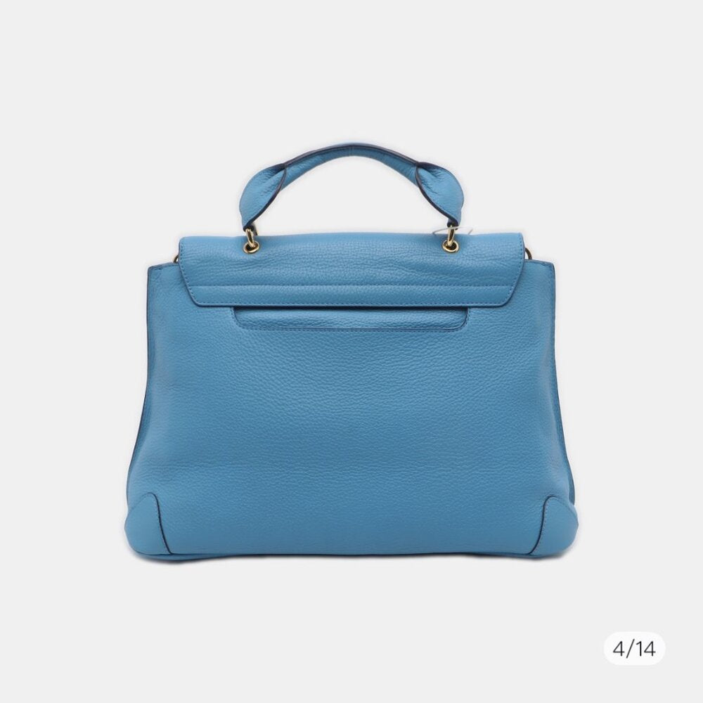 MCM Light Blue Leather First Lady Top Handle Bag