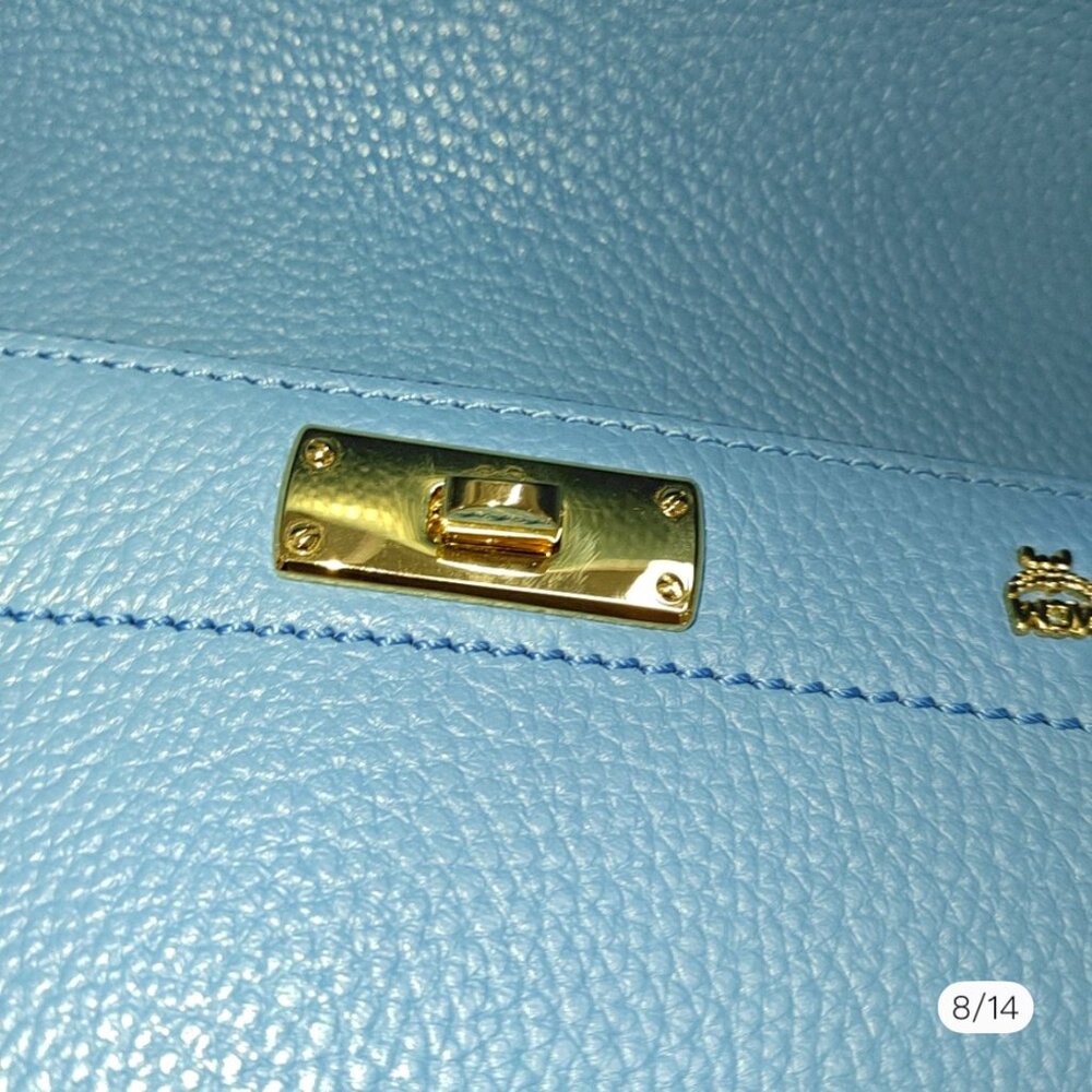 MCM Light Blue Leather First Lady Top Handle Bag