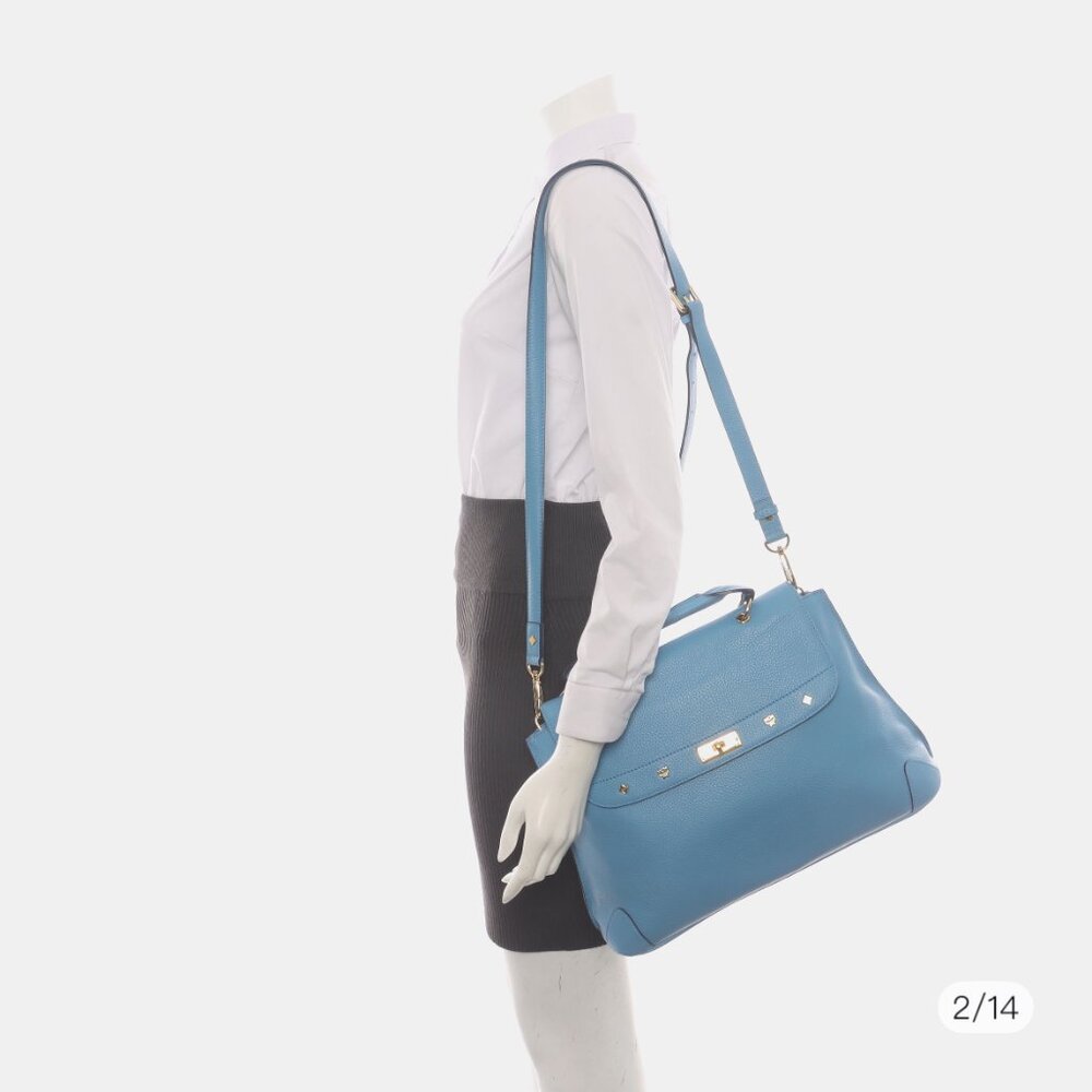 MCM Light Blue Leather First Lady Top Handle Bag