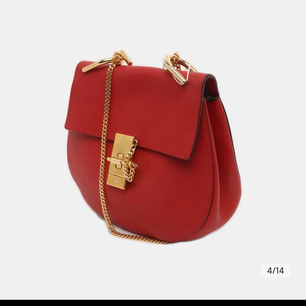 Chloe Red Pebbled Leather Small Drew Bag