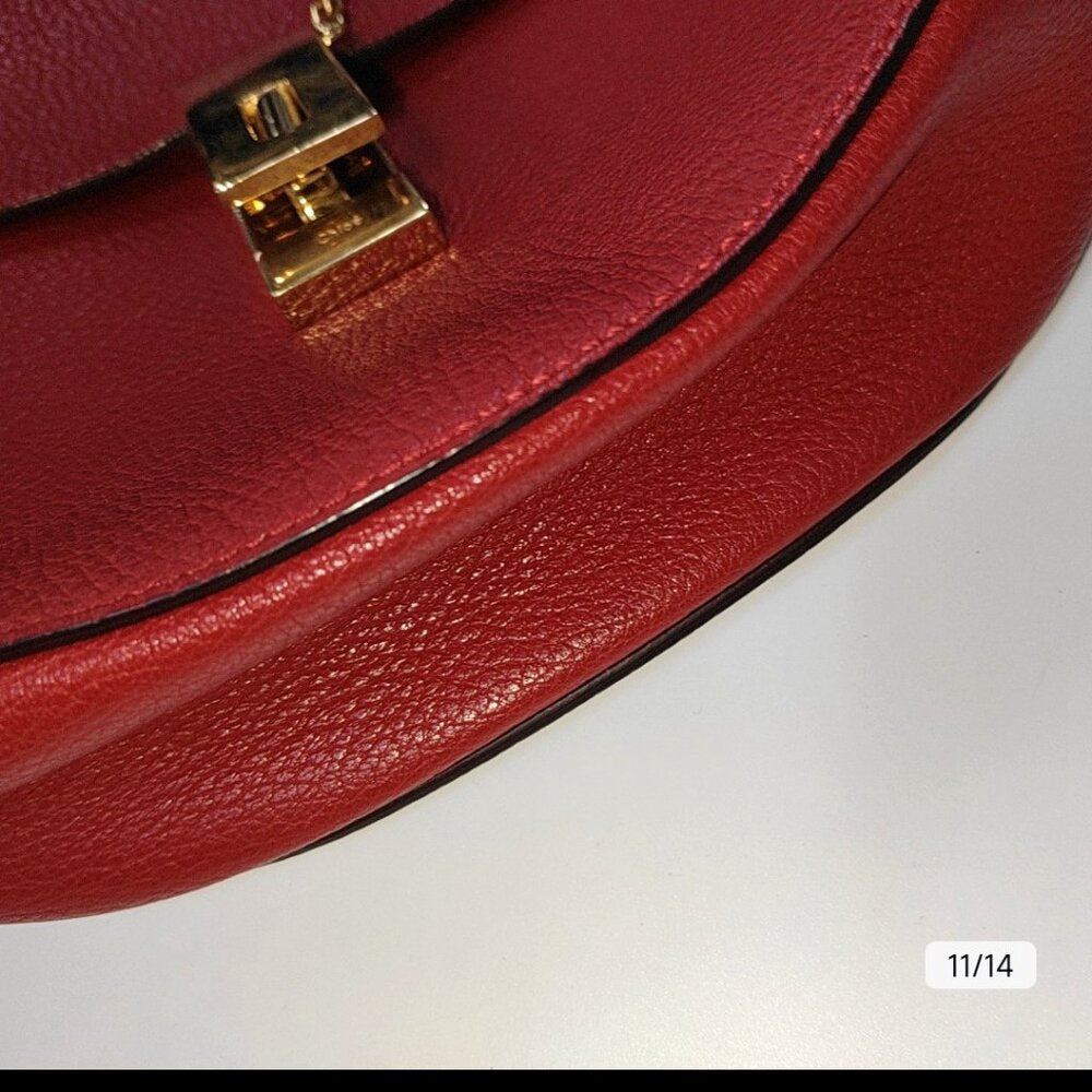 Chloe Red Pebbled Leather Small Drew Bag