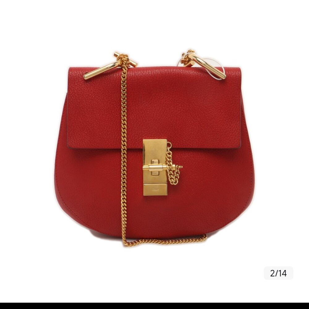 Chloe Red Pebbled Leather Small Drew Bag