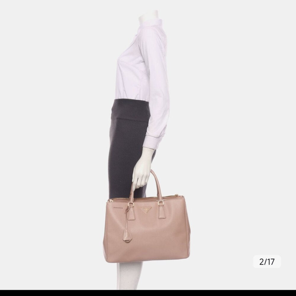 Prada Light Pink Saffiano Lux Leather Small Middle Zip Tote