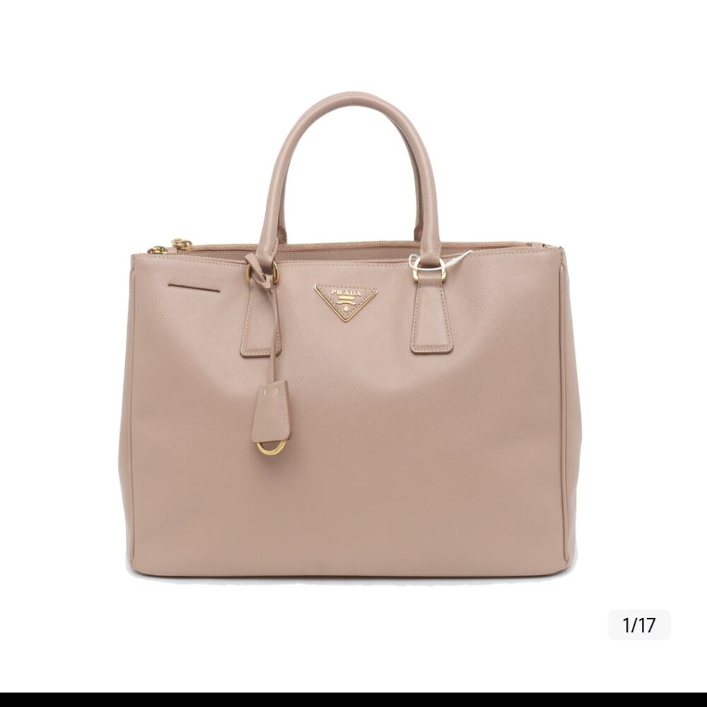 Prada Light Pink Saffiano Lux Leather Small Middle Zip Tote