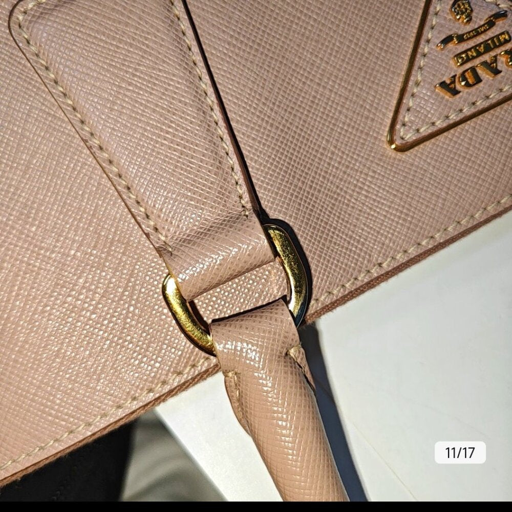 Prada Light Pink Saffiano Lux Leather Small Middle Zip Tote