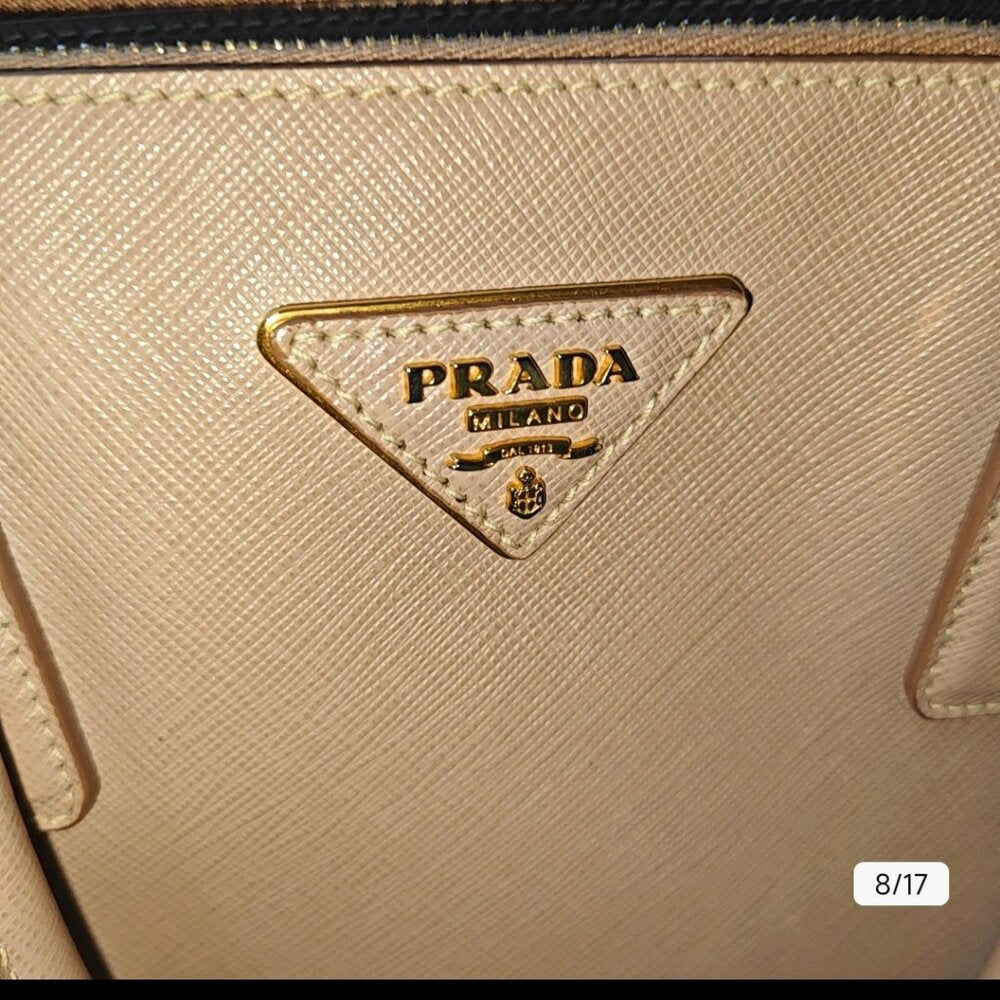 Prada Light Pink Saffiano Lux Leather Small Middle Zip Tote