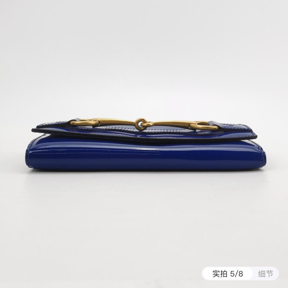 Gucci Blue Patent Leather Horsebit Continental Wallet