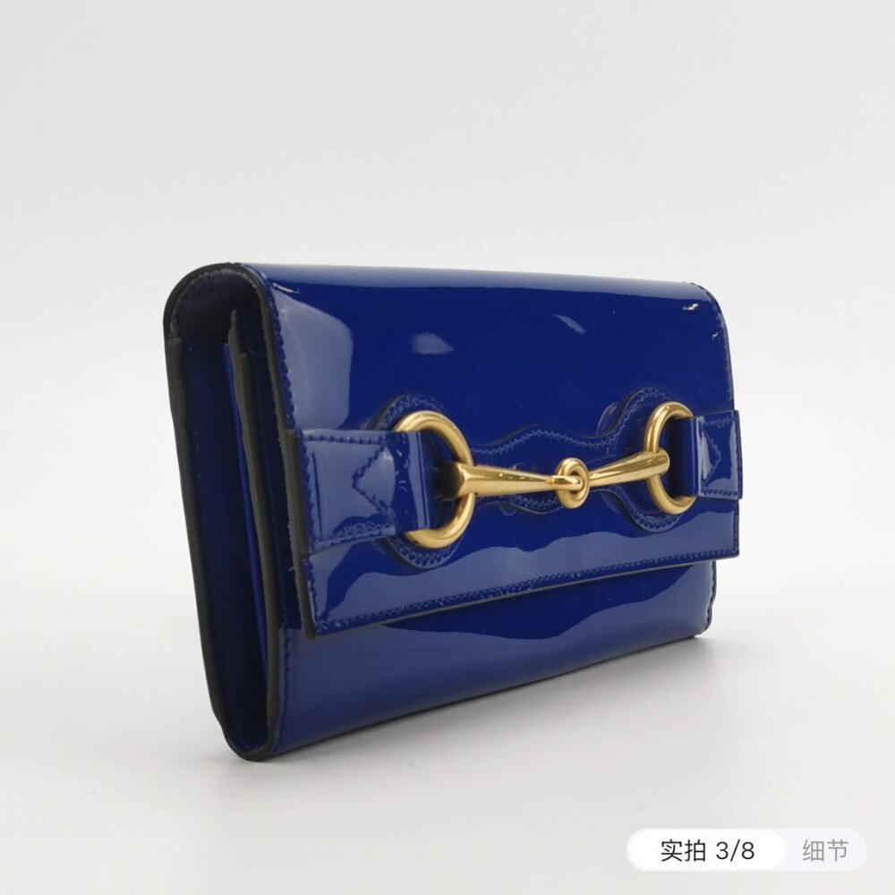 Gucci Blue Patent Leather Horsebit Continental Wallet