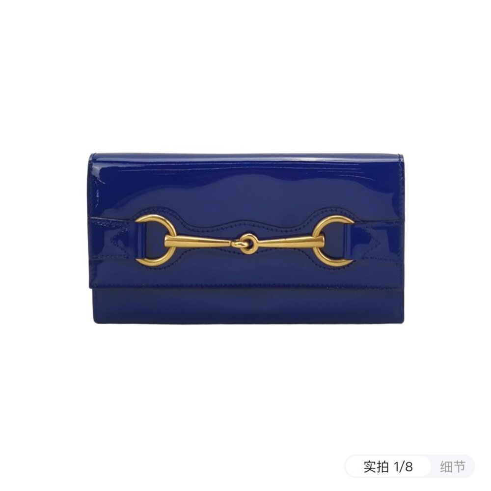 Gucci Blue Patent Leather Horsebit Continental Wallet