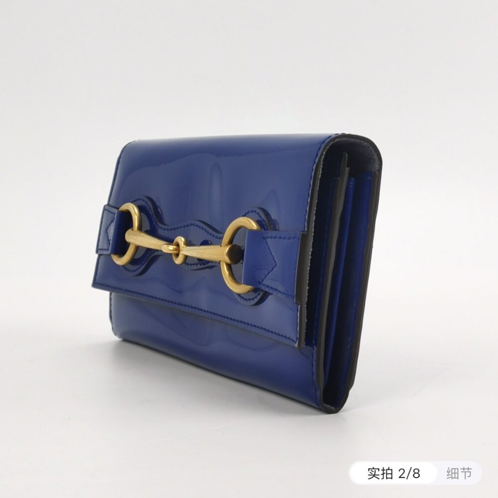 Gucci Blue Patent Leather Horsebit Continental Wallet